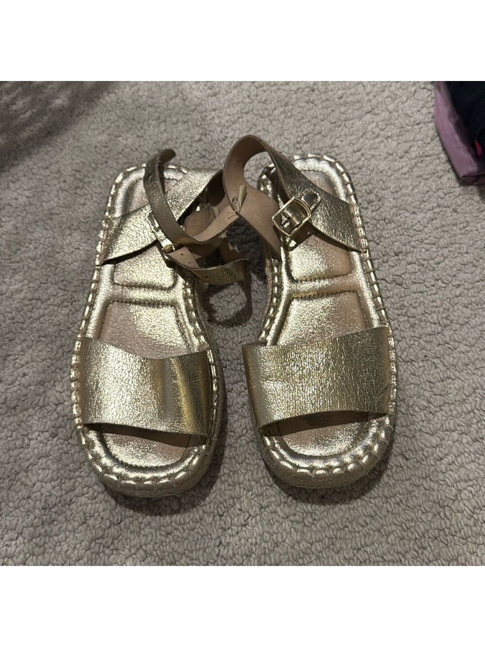 Zara Girls Faux Metallic Gold Leather Espadrille Sandals EU 33